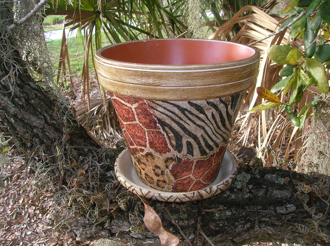 ANIMAL PRINT VASE Patio Clay Pot Garden Clay Vase Zebra Etsy