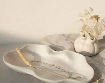 Irregular Oval Jesmonite Bowl, Minimalist Neutral Tray, Concrete Style Jewelry Holder,Custom colour