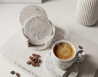 Juego de 4 posavasos y soportes para mesa Jesmonite de color personalizado, decoración de mesa hecha a mano, decoración neutra para el hogar, regalo