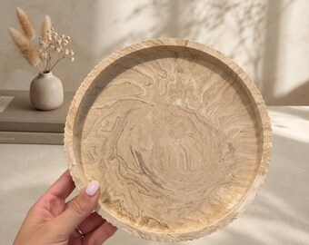 Large Round Ribbed Decor Tray | Handmade | Jesmonite | Neutral home decor and gifts | Custom Colour