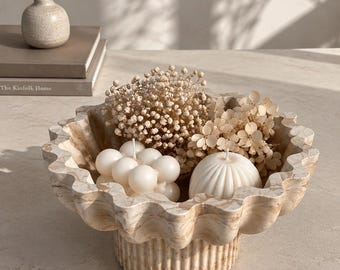 Pedestal Ruffle Bowl, Jesmonite Catchall Dish, Marbled Vanity Bowl, Custom Colour Home Accent