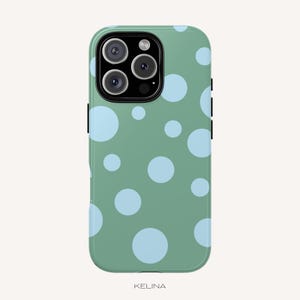Polka Dot Phone Case - Green and Blue Retro Aesthetic Tough Snap MagSafe Cover for iPhone & Samsung PC045