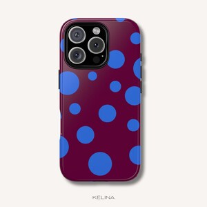 Polka Dot Phone Case - Burgundy and Blue Retro Dot Pattern, Aesthetic Tough Snap MagSafe Case for iPhone & Samsung PC051