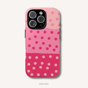 Pink Polka Dot Phone Case - Color Block Dot Pattern Cover for iPhone & Samsung, Coquette Aesthetic Tough or MagSafe Case PC084