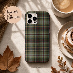 Green Tartan Phone Case - Dark Green Plaid Check Pattern, Vintage Aesthetic iPhone & Samsung Case PC139