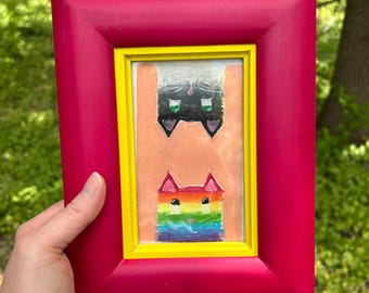 Framed Original Oil Pastel Painting | Duality of Cats