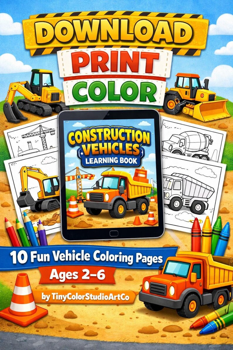 Construction Vehicles Learning Book for Kids Ages 2-6 | Excavator ...