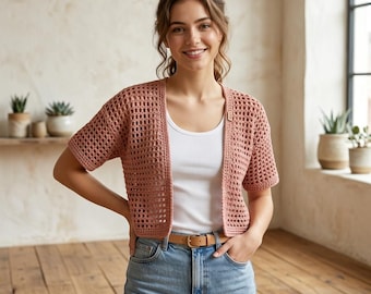 Padrão de bolero de crochê em malha, bolero de crochê oversized, cardigã leve em malha em PDF, bolero de verão, peça de sobreposição com trama aberta, crochê para festivais