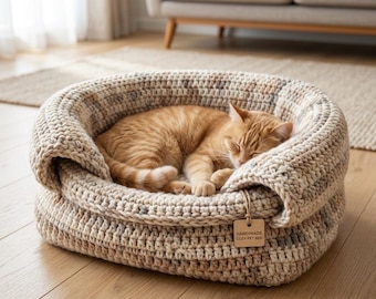 Padrão de crochê para cama dobrável e robusta para animais de estimação, cama aconchegante para cães e gatos (download em PDF)