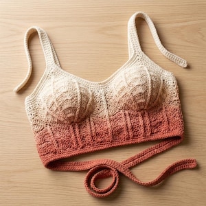 Mönster för virkad topp med musslor, ombre-bralette, ribbad boho-halterneck PDF