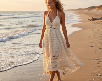 Zella Crochet Lace Dress PDF Pattern, Beach Maxi Cover Up Tutorial (Instant Download)