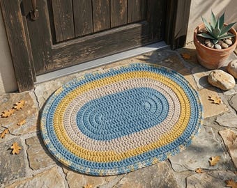Padrão de tapete oval de crochê para iniciantes, tapete boho arco-íris, capacho fácil de fazer (download em PDF)