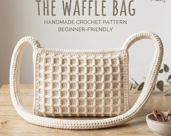 Padrão de bolsa de crochê com ponto waffle, bolsa de ombro texturizada em PDF, bolsa tote moderna