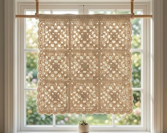 Molde para cortina de crochê, estampa floral quadrada estilo vovó, decoração boho para janela (download digital)