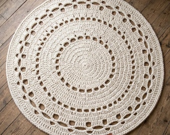 Round Lace Crochet Rug Pattern, Boho Farmhouse Floor Mat (PDF Pattern)