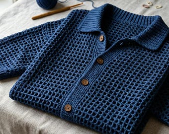 Molde de camisa de crochê em tela, molde de camisa de crochê com botões em tela, molde de camisa de crochê oversized em PDF, molde de blusa masculina em tela, blusa de crochê para o verão