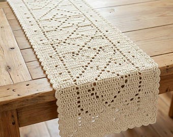 Geometric Filet Crochet Table Runner Pattern, Diamond Lace, Minimalist Dining Decor (PDF Pattern)