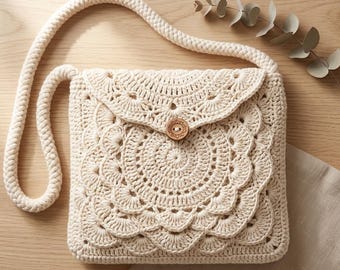 Vintage Mandala Crochet Handbag Pattern, Boho Shell Purse PDF