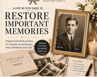 Funeral Photo Restoration Guide | Memorial Slideshow & Tribute Board Photo Prep | Digital Download PDF