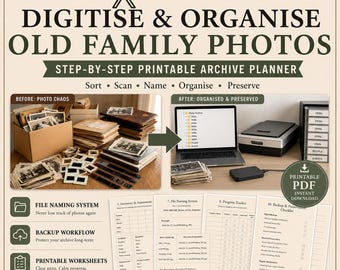 写真のデジタル化プランナー（印刷可能なPDF）｜写真のスキャンと整理ガイド｜家族アーカイブワークブック｜系図写真の保存