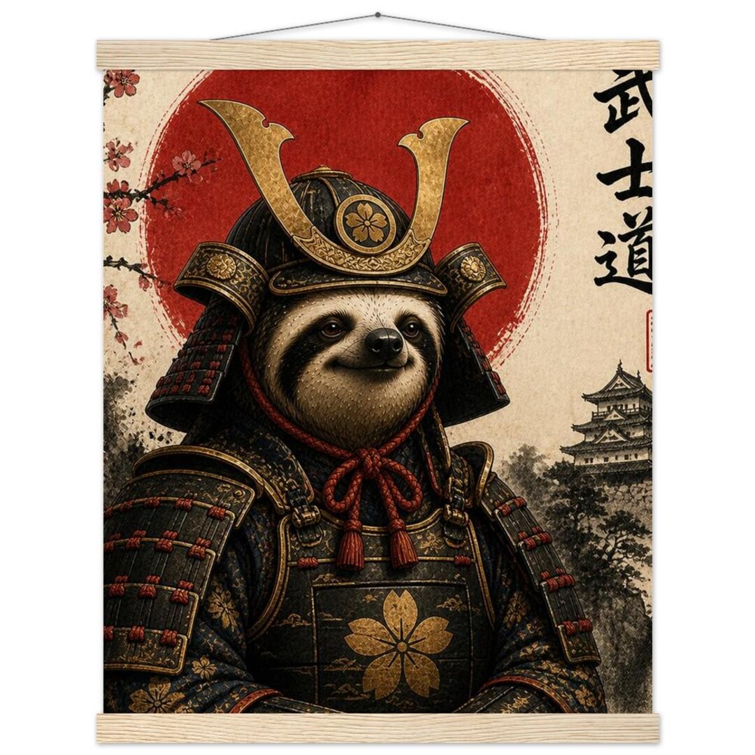Sloth Japan Samurai Sloth Art Print: Japanese-inspired Wall Decor With Hanger - Etsy