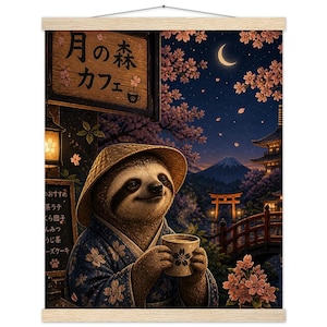 Sakura Cafe Poster: Slow Living Wall Art (8x10 & 16x20, Wood Hanger)