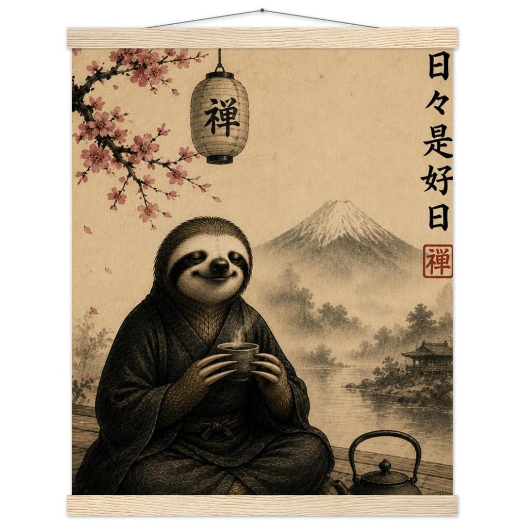 Sloth Japan Zen Sloth Japanese Art Poster, Cherry Blossoms (8x10 or 16x20 Inches ...