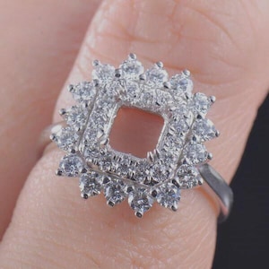 Custom Square 6x6 Semi Mount Ring 925 Sterling Silver Ring Cubic Zirconia Ring Engagement Ring Halo Diana Ring Halo Fancy Ring