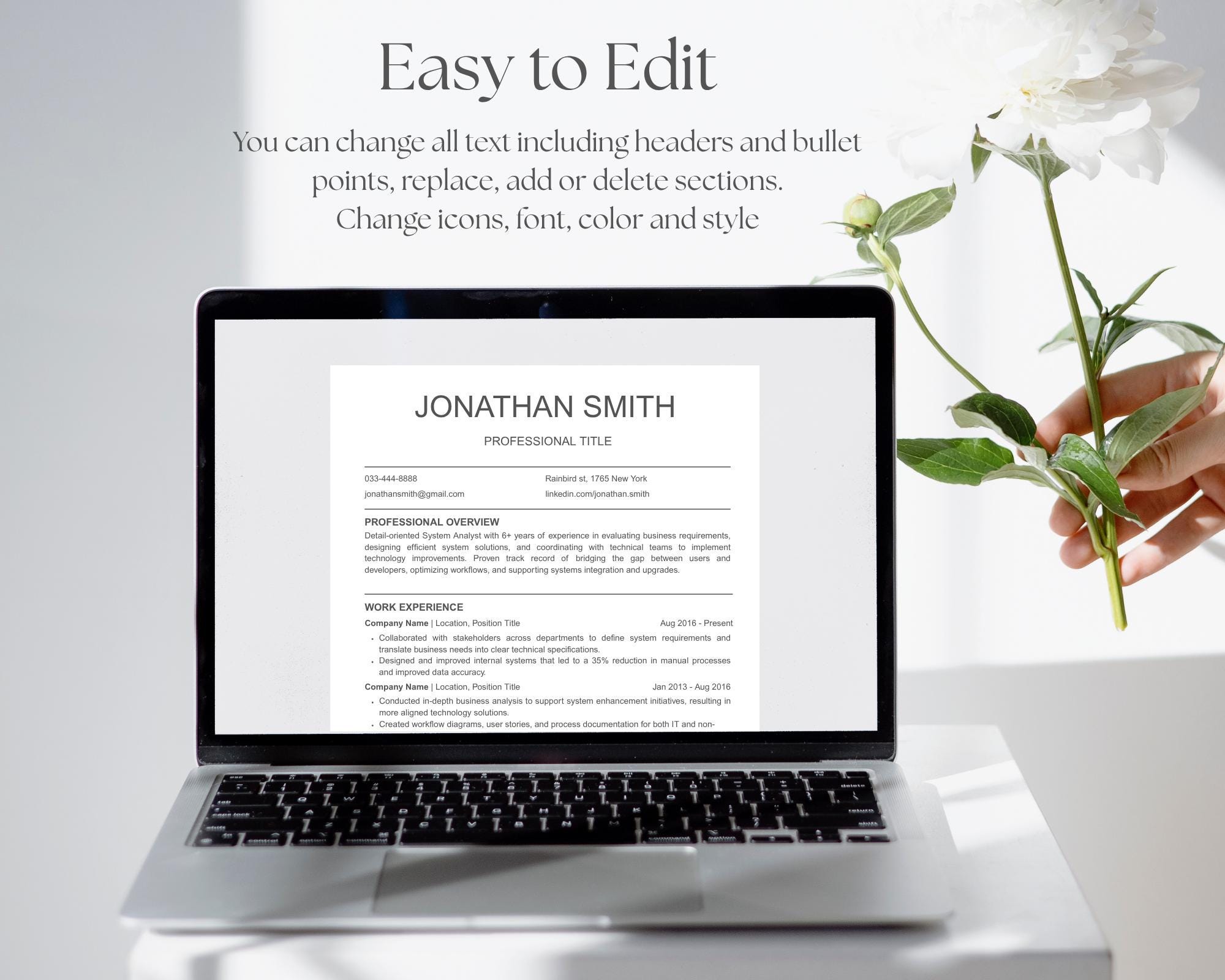 Modern ATS Resume Template | Editable Canva CV & Cover Letter | Minimal ...