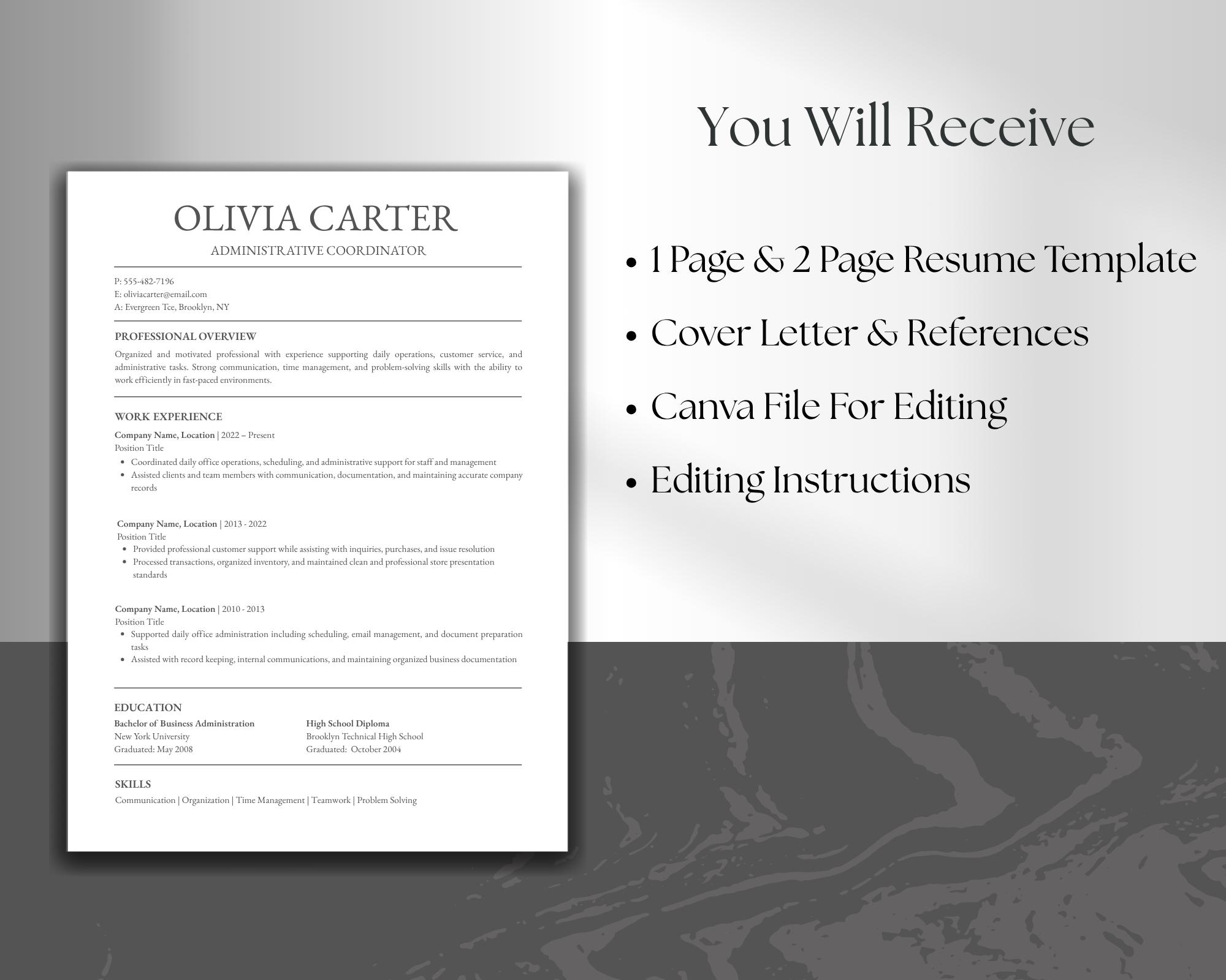 ATS Friendly Resume Template for Canva | Professional CV & Cover Letter ...