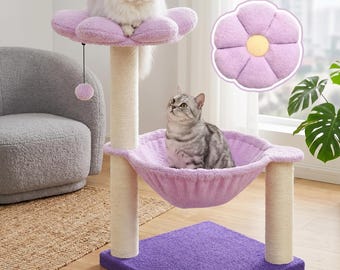 Bloemenkrabpaal met hangmat en sisalkrabpalen | Kattentoren voor binnen