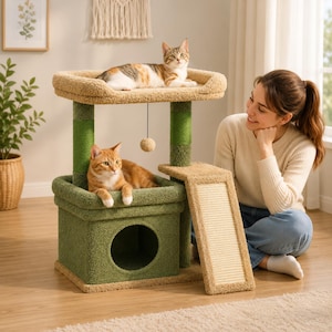 Modern Cat Tree Tower, Sisal Scratching Posts, Plush Hammock, Condo Hideaway