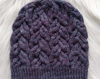 Cabled Beanie Knitting Pattern: The Grey Lady Ribbon Hat (PDF Download)