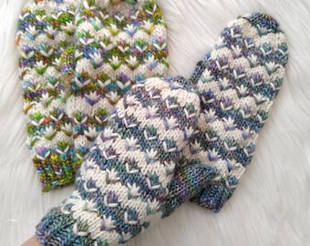 Pomona Mitts Knitting Pattern: Floral Fingerless Mittens (PDF Digital Download)