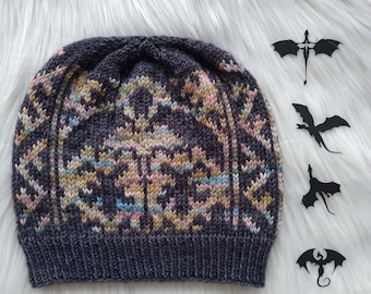 Dragon Motif Knit Hat Pattern: Fair Isle Colorwork Beanie (PDF Digital Download)