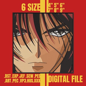 Peut inclure: Un fichier numérique représentant le visage d'un personnage de style anime avec des cheveux rouges et noirs, sur fond rouge. L'image comprend du texte indiquant des tailles de 10 cm à 23 cm et les mots "FICHIER NUMÉRIQUE".