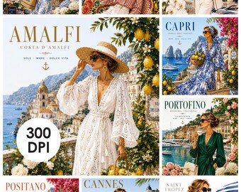 Die Ziel & Muse-Kollektion | Luxus Küsten Fashion Art Bundle | Mittelmeer Reise PNG Set