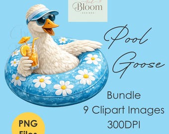 Lustige Sommer Gans Clipart Bundle | 9 süße Gänse PNGs | Pool Floatie Gänse | Kommerzielle Nutzung