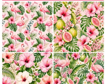 Flamingo Paradies Digitale Papiere | Bündel von 4 Mustern | Florales digitales Papier