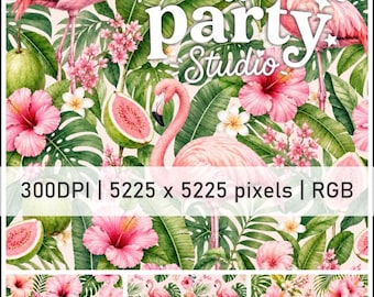 Flamingo Paradise Digital Papers | Bundle of 4 Patterns | Floral Digital Paper