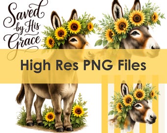 Sunflower Donkey PNG Bundle | Sublimation Donkey Design | Faith Based Printable