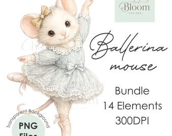 Watercolor Ballerina Mouse Bundle | Floral Elements, Patterns (Digital Download)