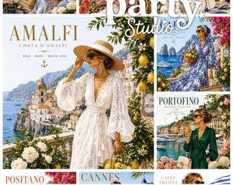 The Destination & Muse Collection | Luxury Coastal Fashion Art Bundle | Mediterranean Travel PNG set