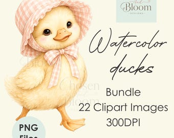Watercolor Duck Clipart Bundle | Baby Shower, Nursery, Birthday Designs (Digital Download)