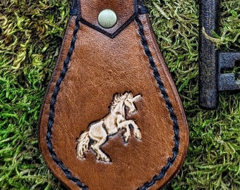 Unicorn Keyring, Double-sided Handstitched Leather Unicorn Key Fob, Handcrafted Fantasy Key Ring, Loves Unicorns Gift