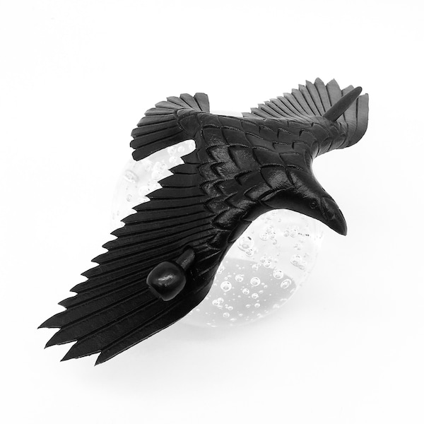 Leather Raven Hair Pin, (Med.) Handmade Raven Stick Barrette, Black Leather Crow Hair Slide, Hair Accessory, Medium. (MADE UPON ORDER!)