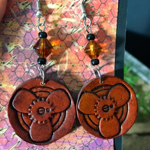 Leather Propeller Earrings, Handmade Leather Gear Earrings, Steampunk, Hypoallergenic Steel French Hooks for Sensitive Ears