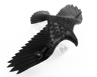 Leather Raven Hair Pin, (Lge.) Handmade Raven Stick Barrette, Crow Hair Slide, Black Bird Hair Accessory, Large. (MADE UPON ORDER!)