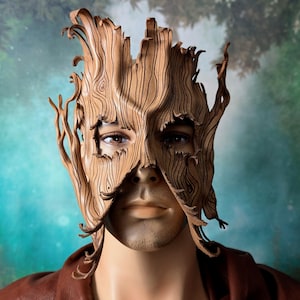 Leather Tree Mask with Branches, Asymmetrical Ent Forest Spirit Costume Piece, Handcrafted Dryad Woodland Halfmask Tree Bark Costume,