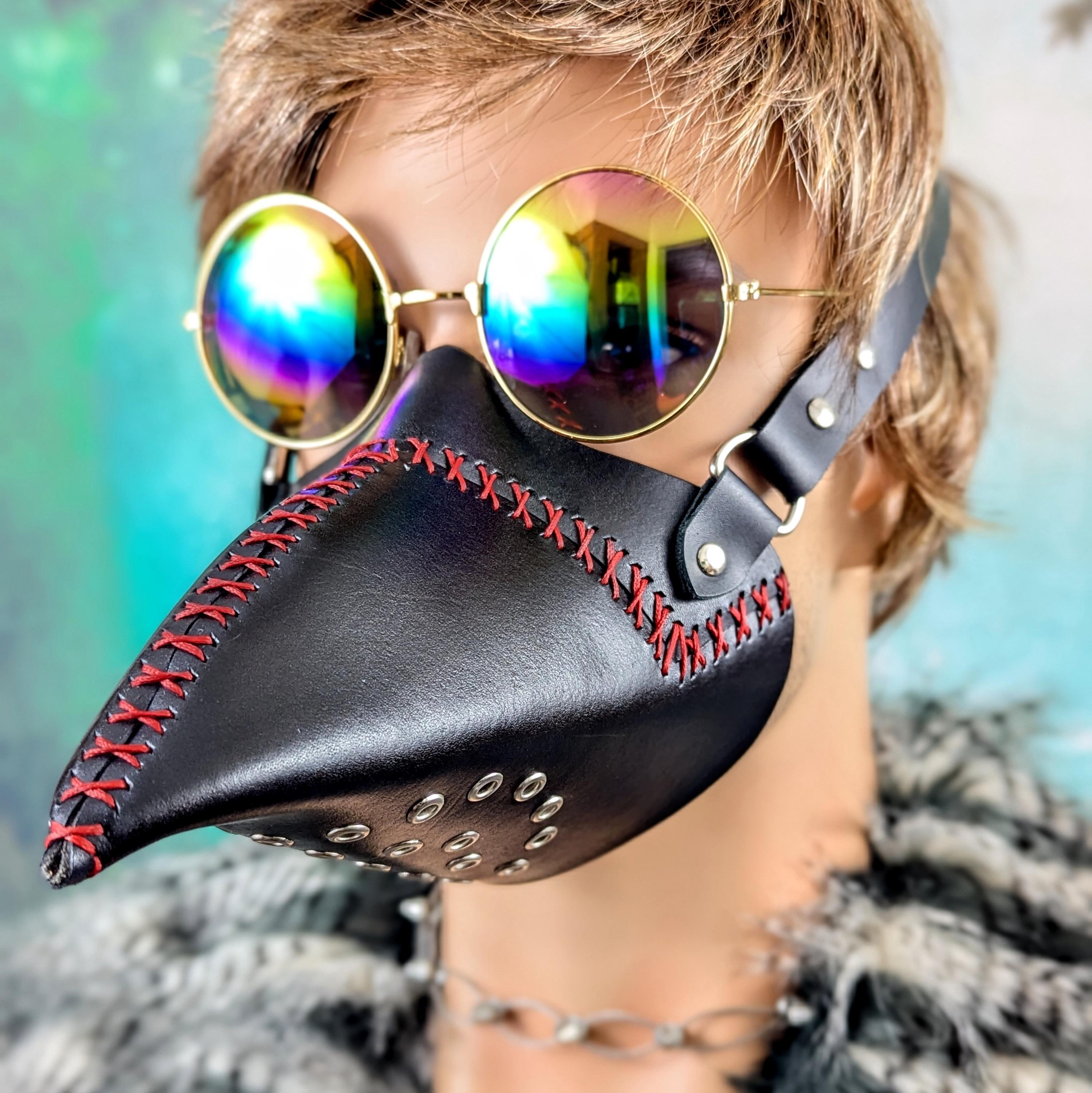 Black Leather Raven Beak Ventilated Face Mask, Handmade Plague